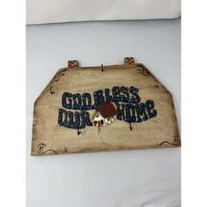 Vintage 90's Wooden Rustic God Bless Our Home Wall‎ Decor Pegs Cottage Primitive